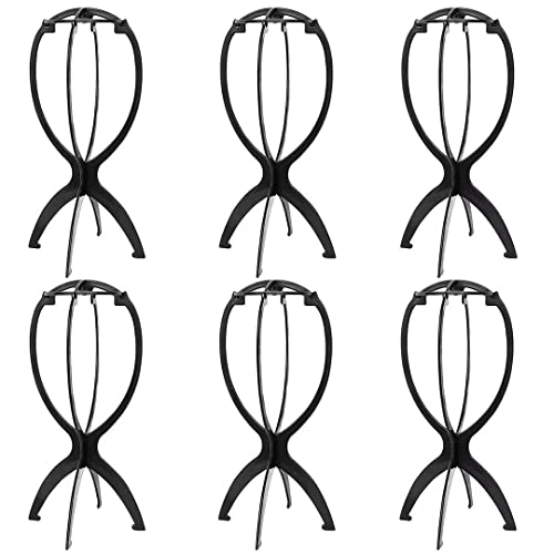 DANSEE 6 Pack Short Wig Stand Portable Wig Holder for multiple Wigs and Hats, 14.2 Inches Travel Wig Stand(Black)