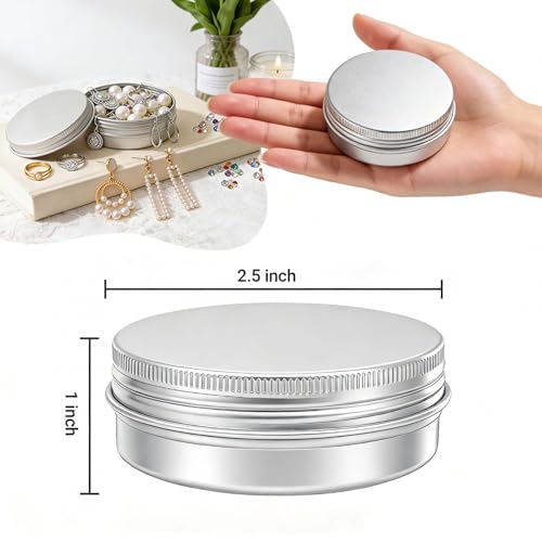 Silver 2 oz Aluminum Salve Tin with Lid - Pack of 100, Screw Top Container
