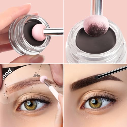 iMethod Eyebrow Stamp Stencil Kit - Brow Stamp and Stencil Kit with Brow pomade, 27 Reusable Stencils, Dual-ended Brush and Sponge Applicator, Brow Trio Eyebrow Kit, Easy to Use, Black Brown