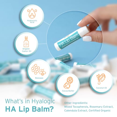 Hyalogic HA Lip Balm 1 Pack - Natural Hyaluronic Acid & Coconut Oil, Soothes & Moisturizes Dry Lips, Unflavored, 4.25g