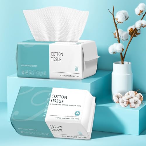 Disposable Face Towel,Cotton Facial Dry Wipe for Sensitive Skin, Facial Tissues for Skin Care, Facial Cleansing, Makeup Wipes, Makeup Remover Towels, Upgraded and Thickened