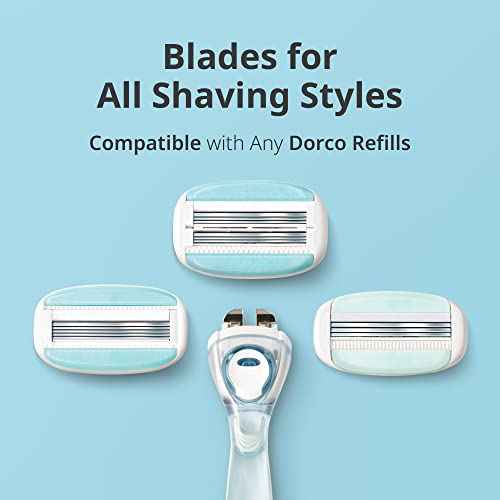 DORCO eve Pack of 6 Razors for Women for Extra Close Shaving, (No Handle, 8 Pcs Razor Blade Refills), Double 3 Curved Blades with Bend-in-the-middle Razor Head, Razors for Shaving