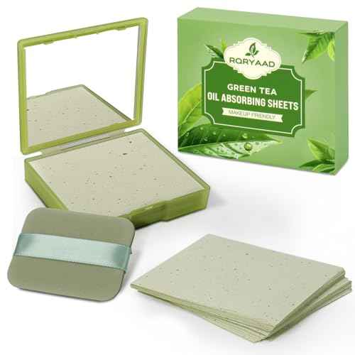 300 Oil Blotting Sheets for Face with Mirror & Puff, Green Tea Oil Absorbing Blotting Papers, Portable Blotting Sheets for All Skin Types, Makeup & Shine Control