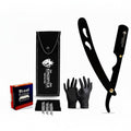 Professional Straight Razor Kit, Black Stainless Steel, with 100 Platinum Blades, Leather Pouch, Cleaning Cloth, Nitrile Gloves Ergonomic Design for Barbers and Home Grooming
