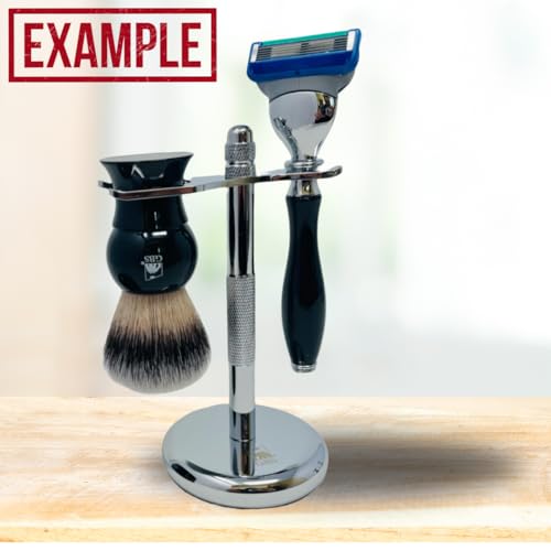 G.B.S Chrome Brush and Razor Stand - Textured Chrome Shaving Stand, ? Stylish and Unbreakable Stand Best for Your Bathroom Everyday Grooming, Fits Most 3 and 5 Blade Razors Double Edge Safety Razors and Shaving Brush Stand