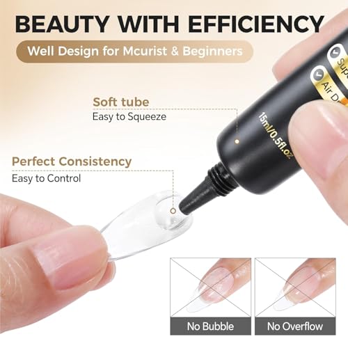 UNA GELLA Short Almond Gel Nail Tips Kit — 216 Pcs Pre-Etched Nails with Air-Dry Glue for Beginners