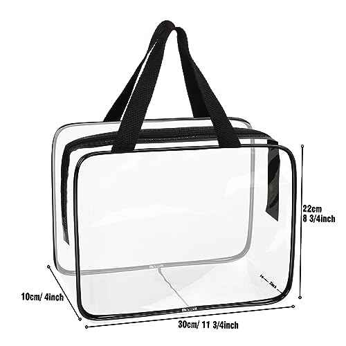 APREUTY Clear Makeup Bags, TSA Approved 3 Pcs Large Cosmetic Makeup Bags Set Clear PVC with Zipper Handle Portable Travel Luggage Pouch Airport Airline Vacation Organization (Black)