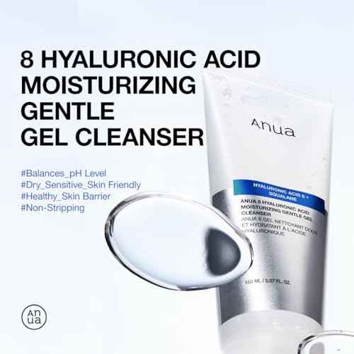 ANUA Moisturizing Gentle Gel Cleanser, Hyaluronic Acid, Squalane, Ceramide, Foaming Facial Korean Cleanser, pH Balance, Daily Hydrating Face Wash, Korean Skincare (150ml/5.07fl oz.)