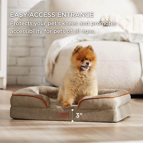 Bedsure Small Orthopedic Dog Bed - Washable Bolster Dog Sofa Beds for Small Dogs, Supportive Foam Pet Couch Bed with Removable Washable Cover, Waterproof Lining and Nonskid Bottom Couch, Hazel