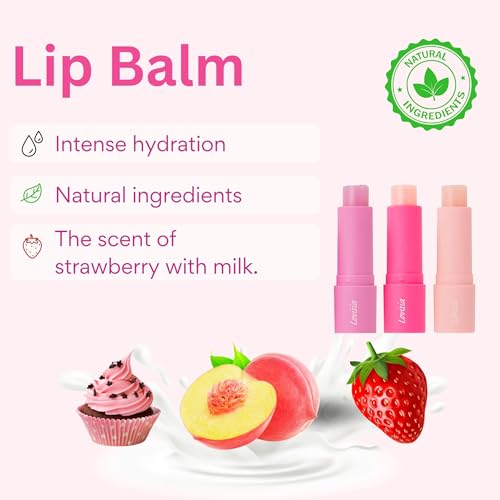 Kirby 6EA Small Lip Balm for Girls, Cute Lip Balm for Women with Camellia, Jojoba Seed Oil& Vitamin E, Shea Butter Lip Balm & Lip Moisturizer for Dry Lips, Made in Japan, Strawberry+Peach+Cake
