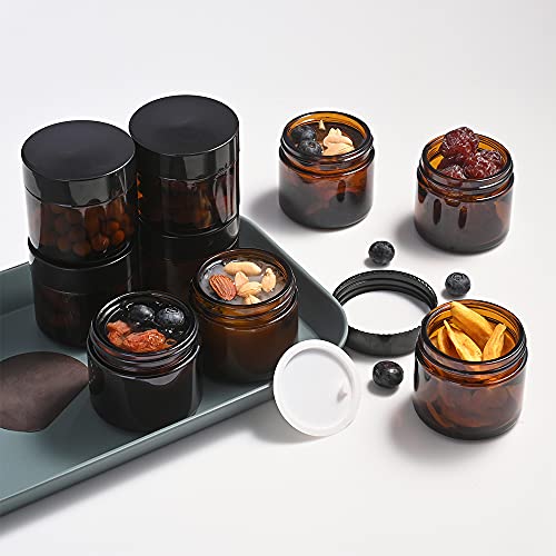 Tecohouse 4 Pack 1oz Amber Glass Jars with Lids for Cosmetics