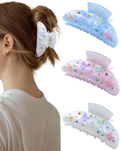 Mesovor 3 Pack Bow Printed Hair Claw Clips, Non-slip 3.74" Medium Clip