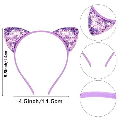 COCIDE 12Pcs Cat Ears Headbands Set with Sequins for Girls - Birthday Party, Halloween Hair Accessories and Favors