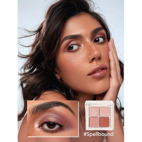 SHEGLAM Cosmic Crystal Eyeshadow Quad 4-Color Matte Glitter Eyeshadow Palette Rose Gold Warm Peach Brown Long Lasting Ultra Pigmented Smooth Blendable Eyeshadow-Quad-Spellbound