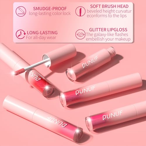 Dulele 12 PCS Diamond Glitter Liquid Lipstick Set, Long Lasting & Non-Stick Cup Metallic Shimmer Matte Full Colour Tinted Lipstick Lip Gloss, Highly Pigmented Shinning Lipstick (Red, M)