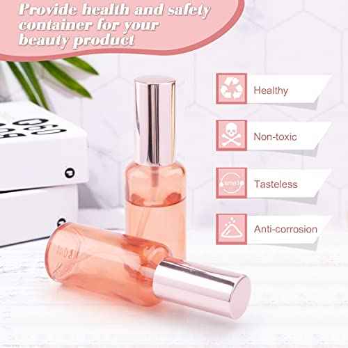 6 Pack 2 Oz Pink Glass Spray Bottles,Empty Perfume Fine Mist Atomizer,Rose-Golden Pump Head Travel Liquid Holder Containers for Cologne,Essential Oils,Body Sprays