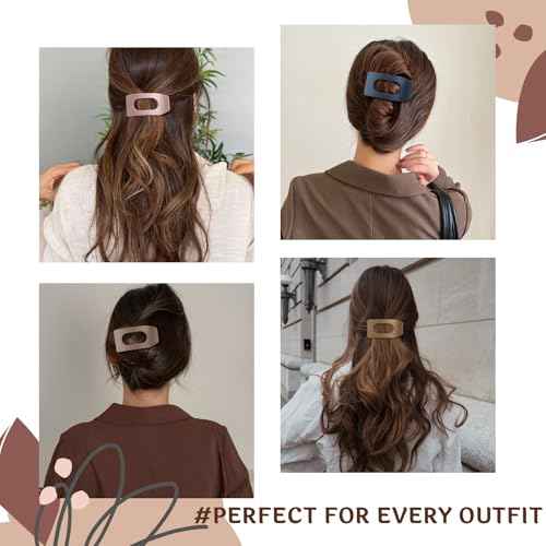 8 Pack Flat Hair Clips for Women ? Large Matte Rectangle No-Slip Claw Clips, Strong Hold Square Hair Accessories for Thick & Thin Hair, Lay Flat Design for Work & Daily Styling