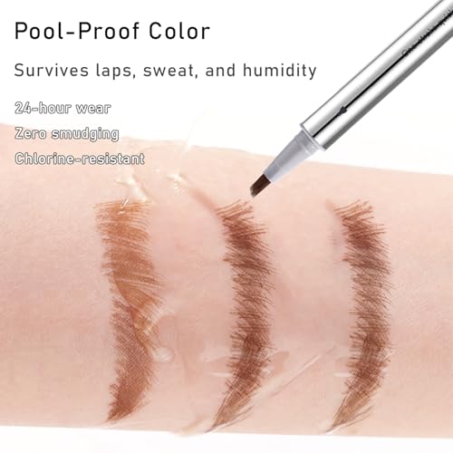 Waterproof Liquid Eyebrow Pen - Brown, Microblading Effect for Natural Hair-Like Brows, Long-Lasting & Smudge-Proof, Multiple Tips for Precise Application