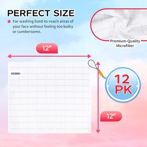 Microfiber Washcloths 12 Pack - Soft Quick Dry Face Towels