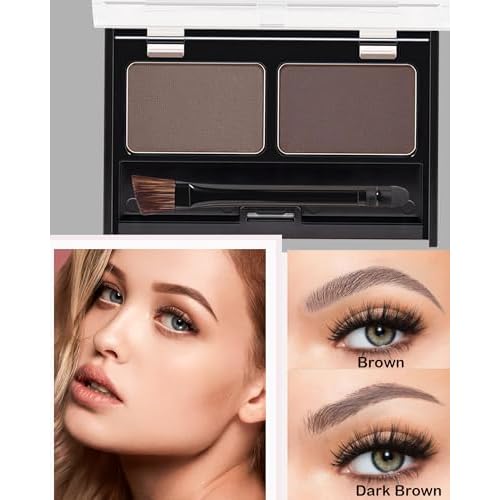 Eye Brow Powder Kit for Women,2 Colors Waterproof Eyebrow Powder Tinted Palette Brown Dark Brown Long-Lasting,Brow Fill&Sculpt Natural Eyebrow Contour Eyeshadow Mother¡¯s Gift with Brow Brush &Razor-03