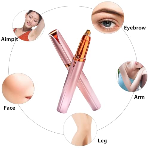 2 Pack USB Rechargeable Portable Electric Eyebrow Trimmer Pen for Women,Painless Precision Eyebrow Hair Remover, Safe Eyebrow Shaver Razor Tool for face Leg Lip Armpit Hand(Rose Gold)
