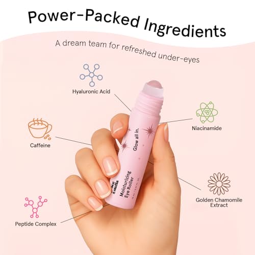 grace & stella Under Eye Brightener with Rose Quartz Rollerball - Hyaluronic Acid, Centella Asiatica & Caffeine Under Eye Serum for Dark Circles & Puffiness - Gifts for Women, Vegan (15ml / 0.51floz)