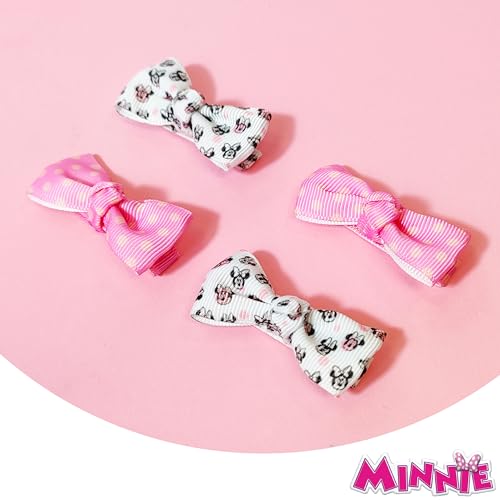 LUV HER Baby Girl Hair Clip, Minnie Mouse, Pink/White, 4 Pieces, Soft Fabric, Fully Lined, Newborn Hair Accessory