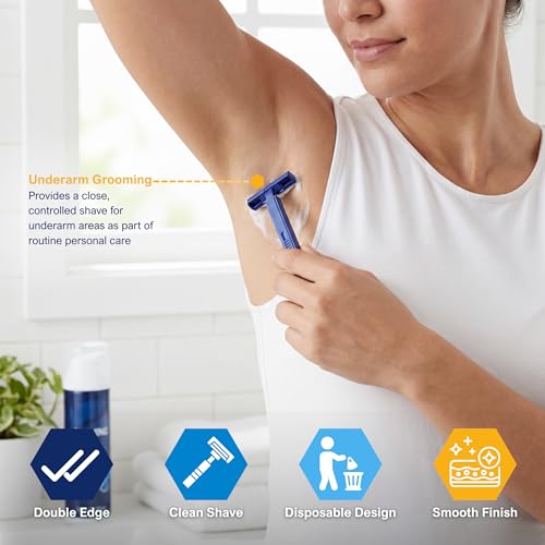 MED PRIDE Medical Razor, Double Edge Shaver (Medpride Disposable Razors | 50-Pack| Twin Blades & Easy Grip For Max Control & Smoothness| Unisex, Smooth & Comfortable Shaving Care for Men & Women)