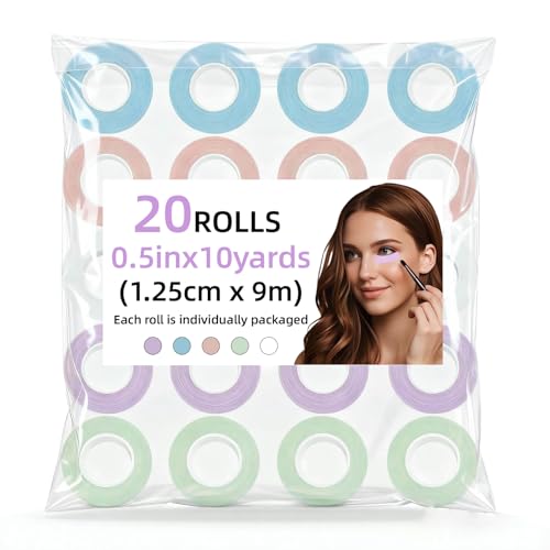 20 Rolls Lash Tape for Eyelash Extensions, Adhesive Micropore Fabric Eyelash Tape for Lift/Make up - 9m/10 Yard Each Roll (Purple, Pink, Green,Blue,White)