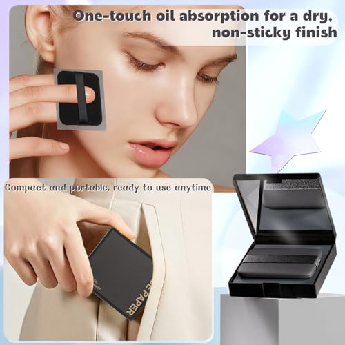 Oil Blotting Papers for Face with Mirror & Puff - Shine Control, 100 Sheets