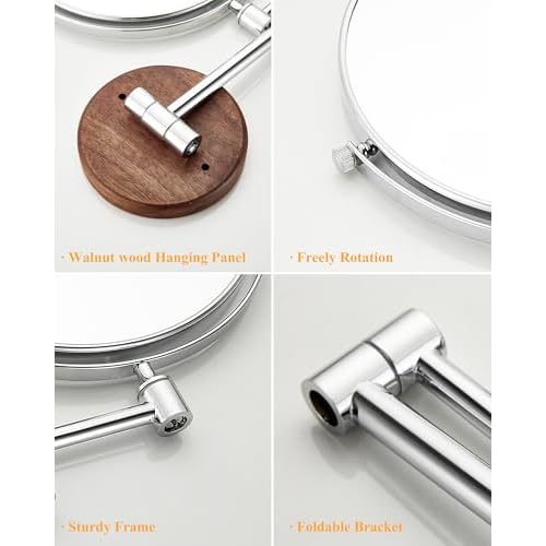 Wall Mounted Makeup Mirror - 10x Magnification 8'' Two-Sided Swivel Extendable Bathroom Mirror Chrome Finish£¬Extended Arm 360 Rotation Wall Mounted Makeup Mirror