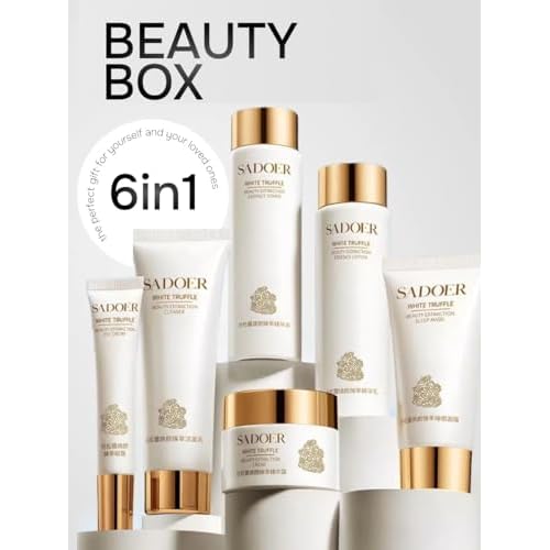 SADOER White Truffle Skincare Set for Women, 6-Piece Facial Care Routine with Cleanser, Toner, Lotion, Cream, Eye Cream & Sleep Mask, Hydrating Nourishing Beauty Gift Set