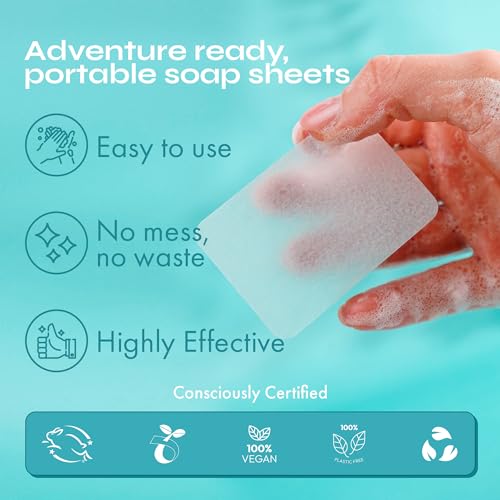 FOMIN - Antibacterial Paper Soap Sheets for Hand Washing - (100 Sheets) Lavender Portable Travel Soap Sheets, Dissolvable Camping Mini Soap, Portable Hand Soap Sheets