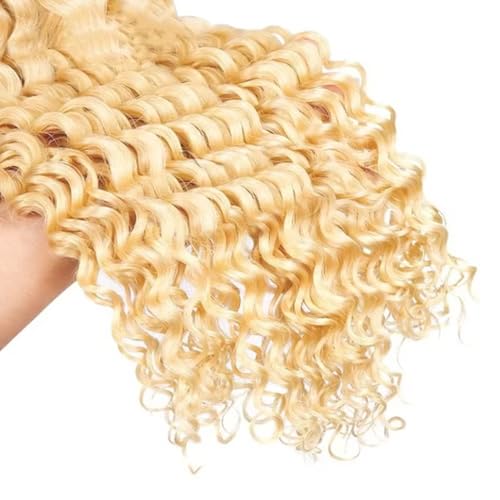 #613 Blonde Human Braiding Hair Deep Wave Bulk 22 22 22 Inch Human Hair Weave 3 Bundle Unprocessed Brazilian Virgin Hair Honey Blonde Deep Curly Braiding Hair Extensions 50 Grams/Bundle