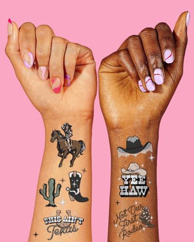 Western Party Temporary Tattoos - 50 Silver Foil Designs