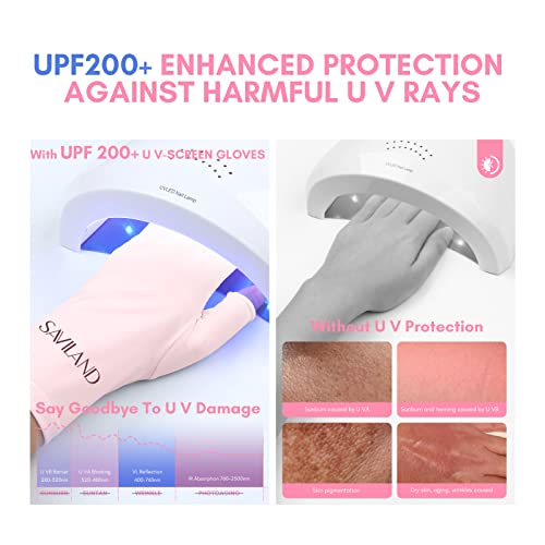 SAVILAND U V Gloves for Nails: UPF80+ Professional U V Gloves for Manicures, Anti UVA & UVB 999+ U V Gloves for Gel Nail Lamp Skin Care Fingerless Gloves Prevent Hands from U V Harm (Light Pink)