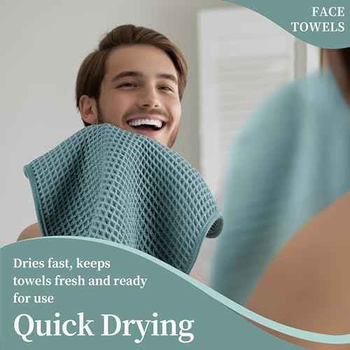 Microfiber Waffle Face Towels, 4 Pieces, Soft, Absorbent, Fast Drying, Lint Free (Green)