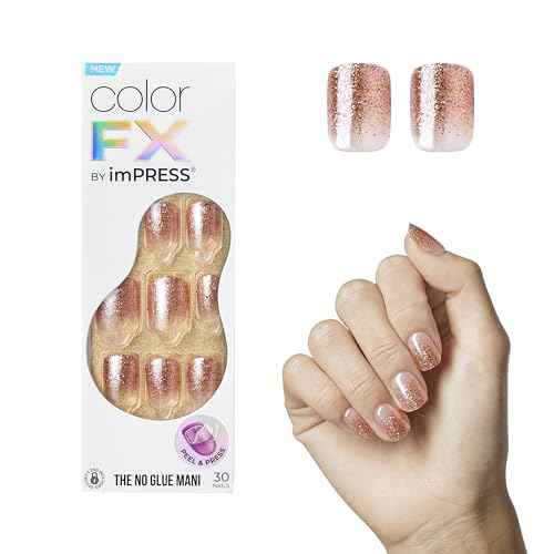 KISS imPRESS No Glue Mani Press On Nails, Color FX, 'Dimension', Light Neutral, Short Size, Squoval Shape, Includes 30 Nails, Prep Pad, Instructions Sheet, 1 Manicure Stick, 1 Mini File