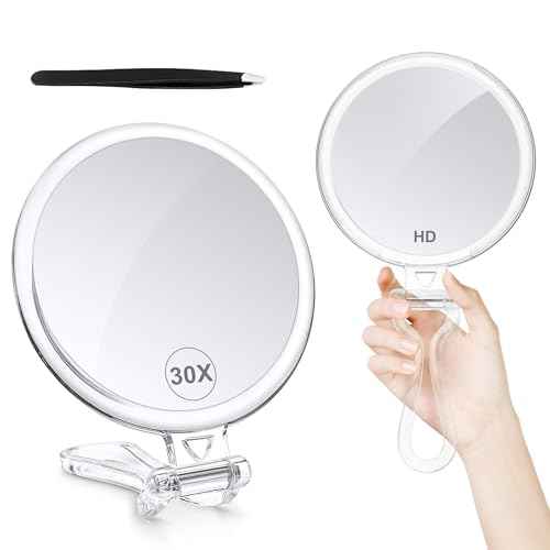 B Beauty Planet 30X Magnifying Mirror for Travel with Handle, Double-Sided 1X/30X Magnification Hand Mirror for Makeup,Travel Mirror for Desk 5 Inches