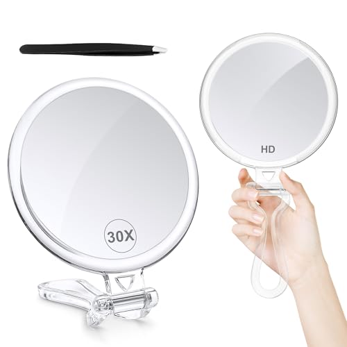30X Magnifying Mirror with Handle, Double-Sided 1X/30X, 5 Inches