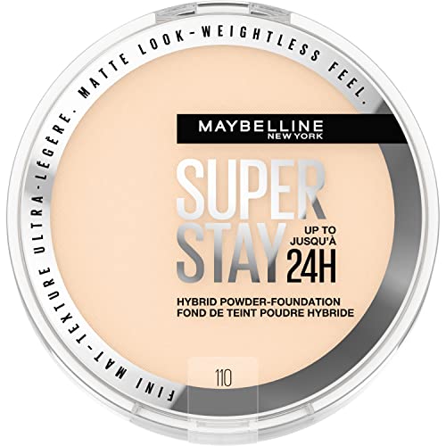 Maybelline Super Stay Up to 24HR Hybrid Powder-Foundation, Medium-to-Full Coverage Makeup, Matte Finish, 110, 1 Count