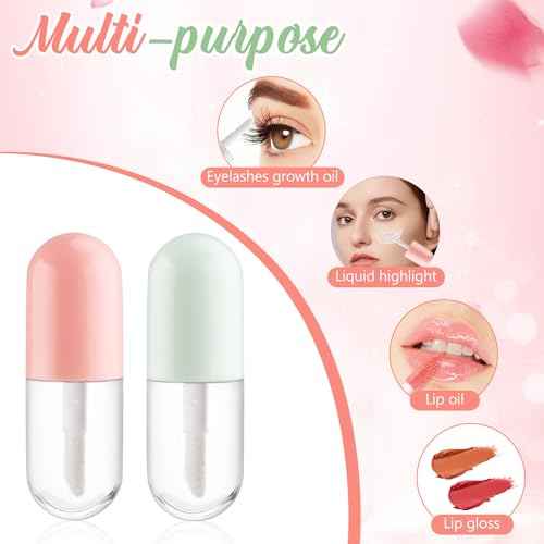 20pcs 5ml Mini Clear Plastic Lip Gloss Tubes Empty Capsule Shaped Lip Balm Bottle Travel Size Lipstick Tubes,DIY Lip Gloss Container Vials with Wand Brush,2Colors