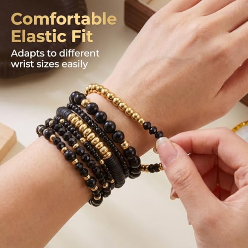 Bohemian Stackable Beaded Bracelets for Women - Black