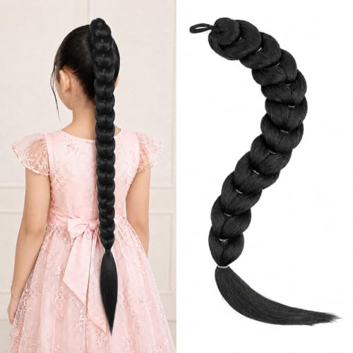 Black Braiding Hair Extensions Ponytail 26 Inch for Cosplay & Halloween