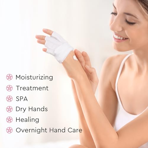 Fingerless White Cotton Moisturizing Gloves for Dry Hands - 4 Pairs