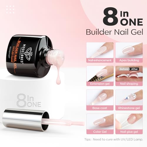 modelones Builder Nail Gel 2 Pcs Clear & Nude Cover Base Coat B-Clear Nude-2