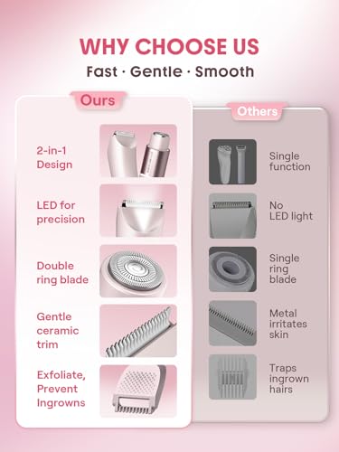 SHEGLAM 2-in-1 Bikini Trimmer for Women - Electric Shaver with Ceramic Blade