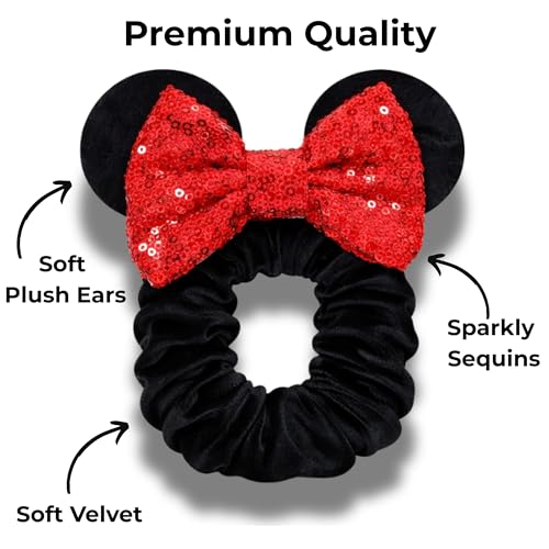 2-Pack Velvet Mouse Ear Scrunchies with Sequin Bow