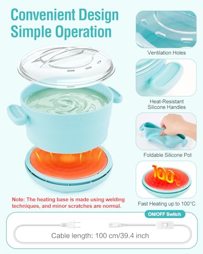 Beloving Green Circle Silicone Wax Warmer for Hair Removal, 18.6oz Portable Foldable Heating Kit