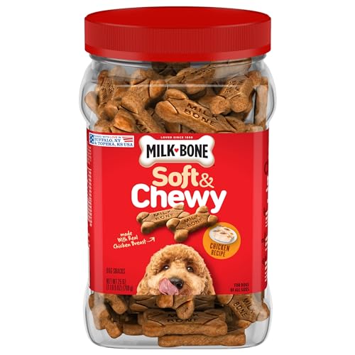 Milk-Bone Soft & Chewy Dog Treats Bundle: Chicken Recipe 25 Ounce + Real Bacon 25 Ounce